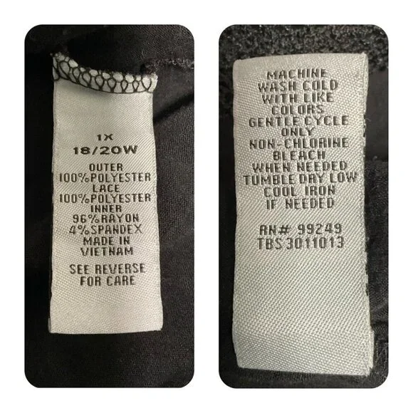 Catherines Top Womens 1X Black Lace Overlay Sharkbite Hem V-Neck Office Work - Picture 6 of 9